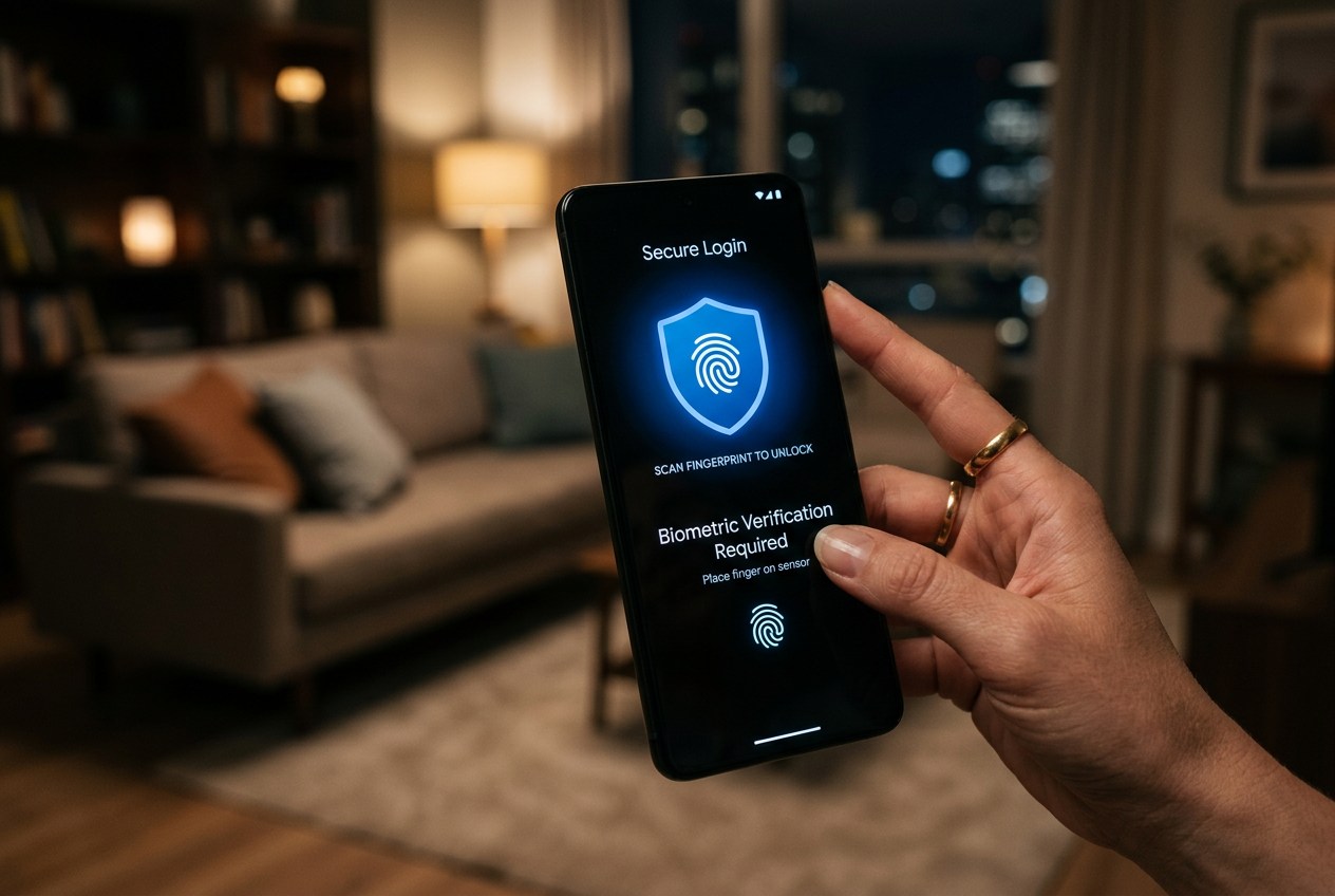 Secure digital login icon on a mobile device